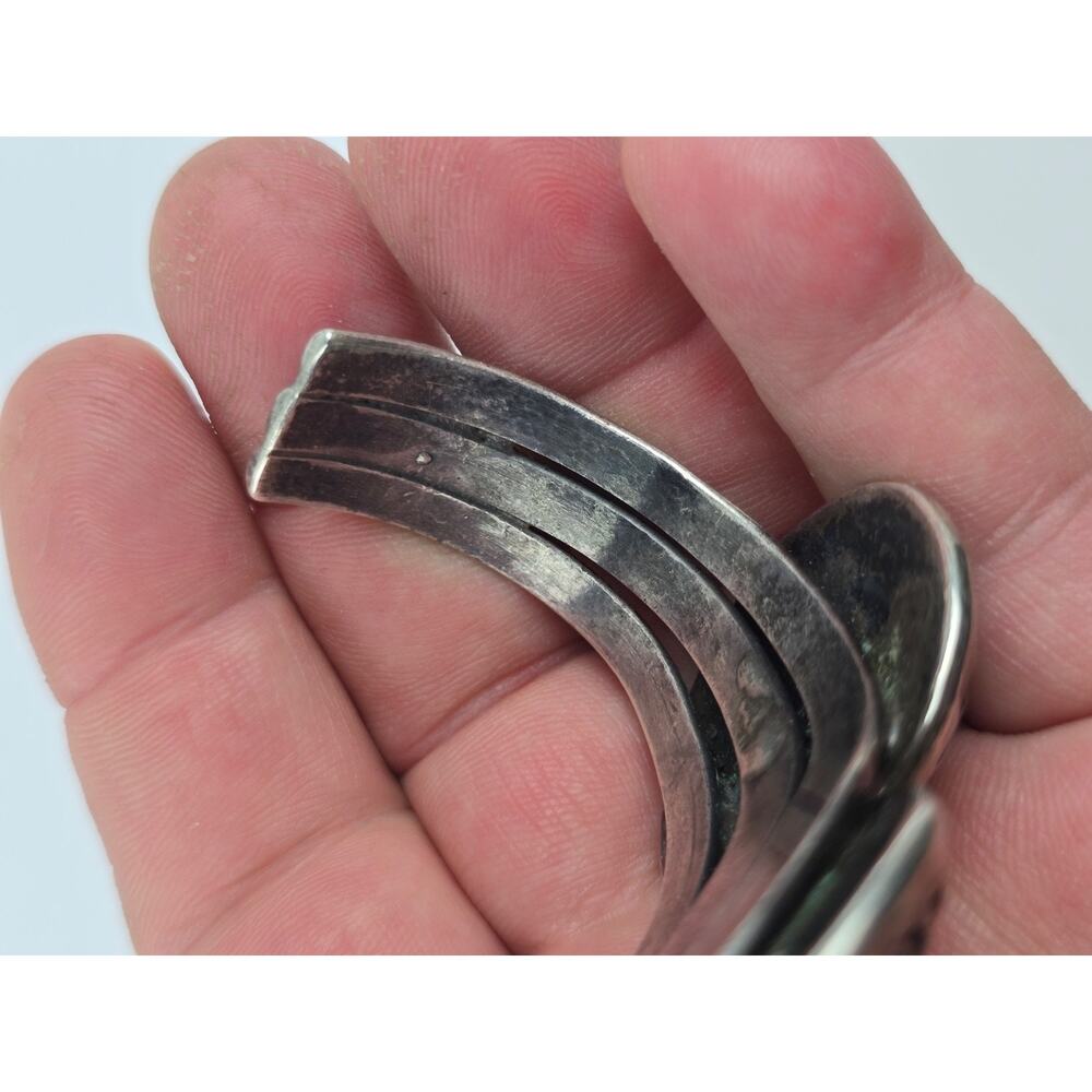 Large Navajo Shadowbox Turquoise sterling silver Cuff bracelet curved crescent - Picture 9 of 13